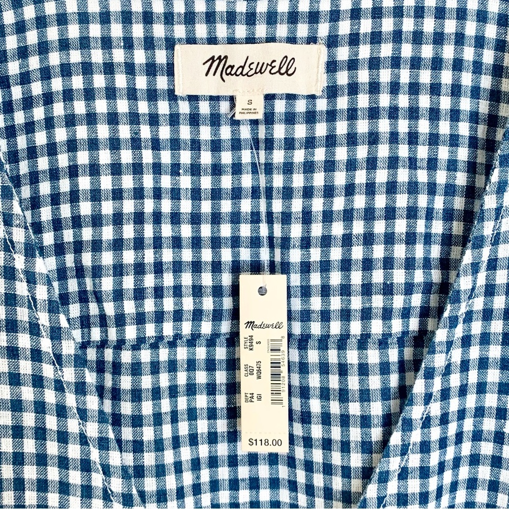 Madewell | Gingham Shirred-Sleeve Wrap Dress - Picture 5 of 8